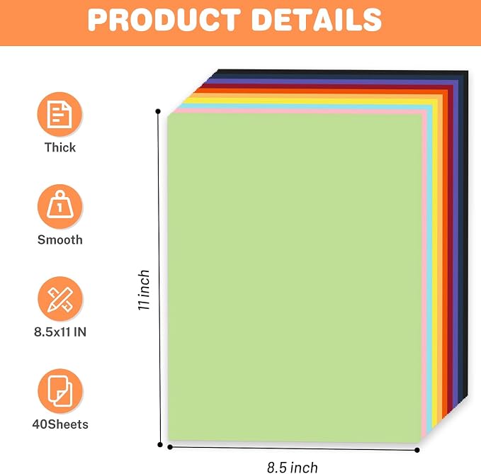 Cardstock 8.5 X 11, 40 Sheets 10 Colors Card Stock, 75lb/ 200gsm Copy Paper - Image 2