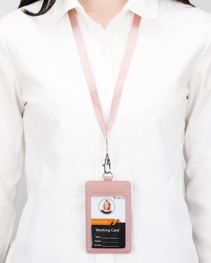 Teskyer Badge Holder with Lanyard, Leather ID Name Badge Card Holder with - Image 9