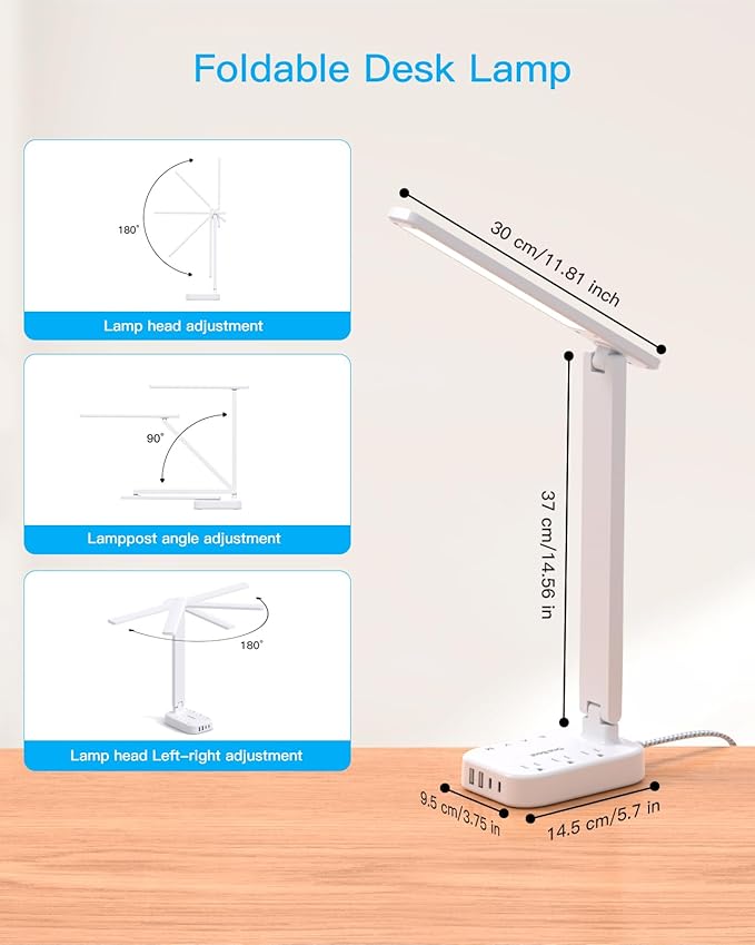 Dorm Room Essentials for Girls, Pink Power Strip with LED Desk Lamp, 3 Outlets 4 USB Ports, 4 Modes 5 Level Touch Lamp Small Desk Lamp for Home Office Bedroom Study Reading Light, 5ft Extension Cord-DeskLoop Office