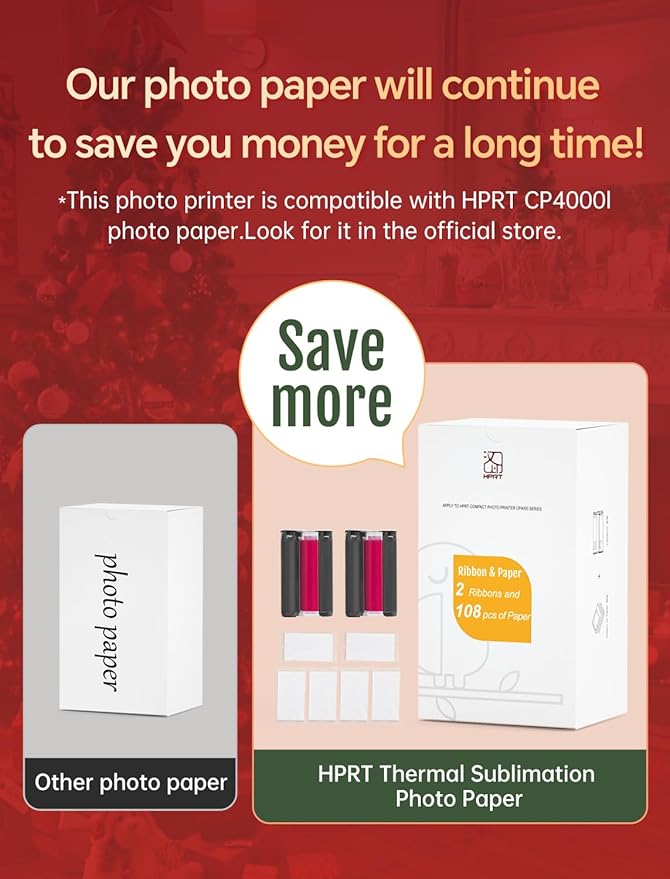 HPRT Photo Printer 4x6,+108 Sheets&2Ribbon,Phone Instant Picture Printer for iPhone, Android, Portable Photo Printers for Home Use (Beige)-DeskLoop Office