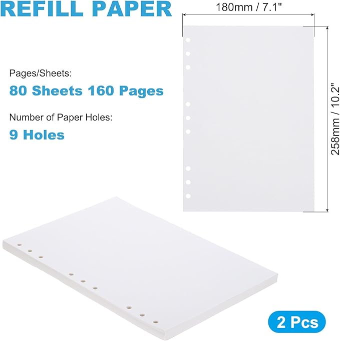 PATIKIL B5 Blank Refill Paper, Loose Leaf Paper 9 Hole Planner Refills for 9 Ring Refillable Binder Notebook Paper Filler Planner Inserts Office Diary Journals, 160 Sheets/320 Pages, White-DeskLoop Office
