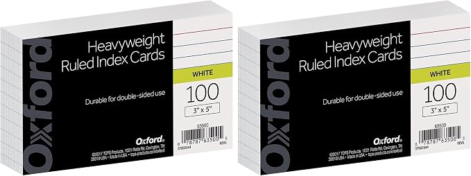 Oxford Index Cards, 100 Per Pack | Heavyweight | Ruled | Pack of 2 by Oxford