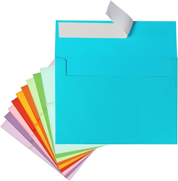 Colored Envelopes Self Seal A7 50 Pack, 10 Colors, Goefun 5.25 x 7.25 Printable by Goefun