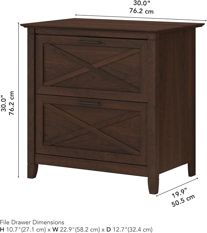 Bush Furniture Key West 2 Drawer Lateral File Cabinet in Bing Cherry-DeskLoop Office