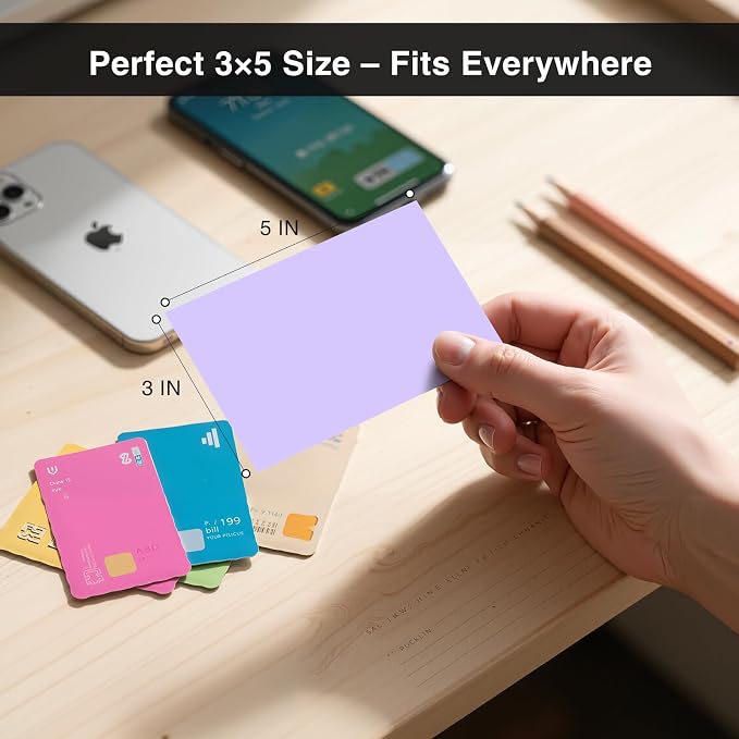 300 Count Blank Index Cards 3x5 Inch Purple Flash Cards Colored Cardstock - Image 4