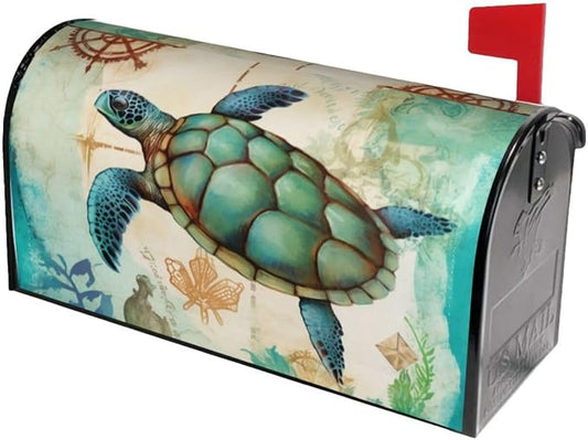 Sea Turtle Welcome Magnetic Mailbox Cover, Vintage Ocean Mailbox Wrap Decorative by Ouqiuwa