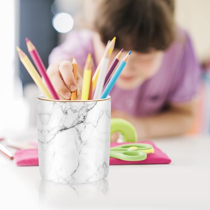 Pen Holder for Desk Cute, Modern Marble Desk Organizer, Durable Ceramic Pencil - Image 5