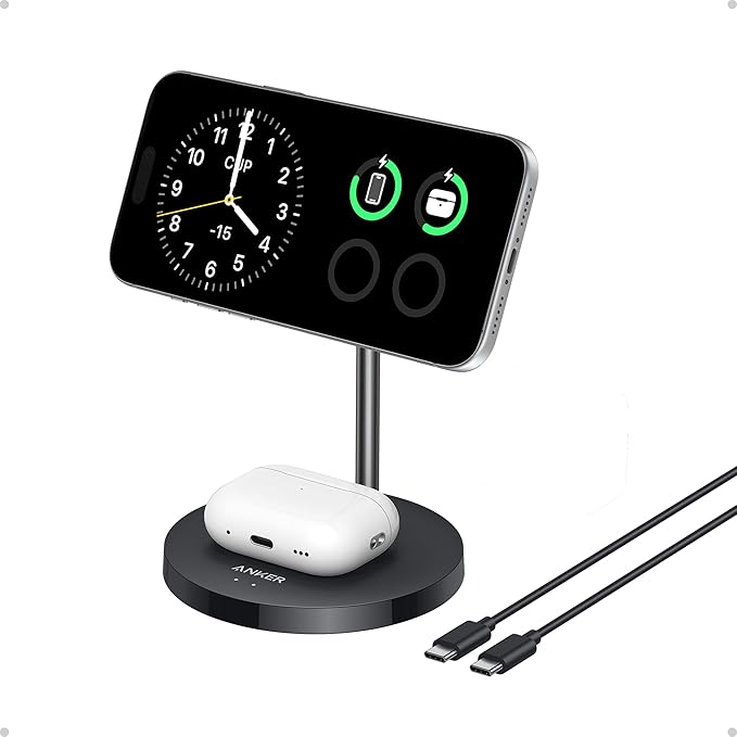 Anker MagGo 2-in-1 MagSafe Compatible Qi2 15W Wireless Charging Stand | Qi2 by Unknown