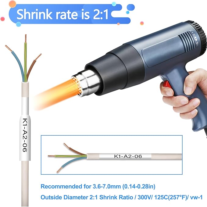 HSE-231 HS-231 Heat Shrink Tubes Label Tape 1/2" (11.7mm) x 4.92 ft Compatible for Ptouch Heat Shrink Label for PTD210 PTE500 PTE550W PTP750WVP, Black on White, 2 Pack-DeskLoop Office