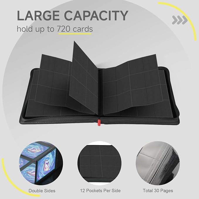 Trading Card Binder with Zip, 12 Pockets Card Binder, 720 Double Sided Pocket - Image 3