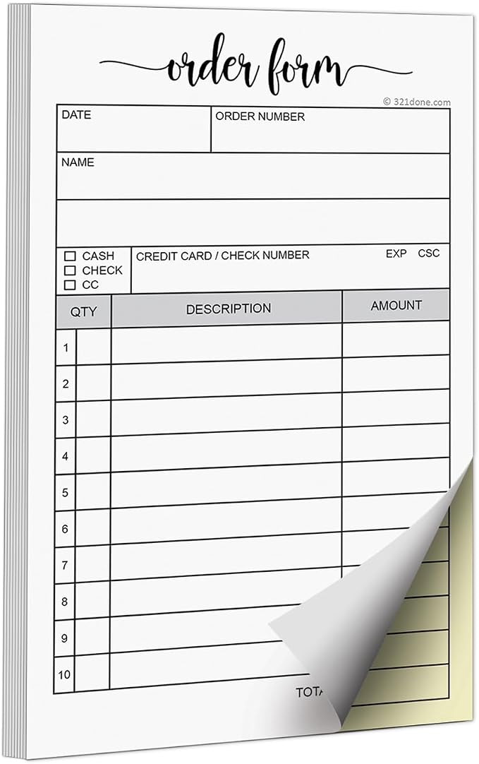 321Done Order Form Pad with Carbon Copies by 321Done