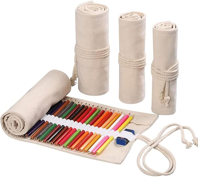 DIYOMR 12/24/36/72 Slots Pencil Wrap Pencil Rolls, Artist Colored Pencil Roll by DIYOMR