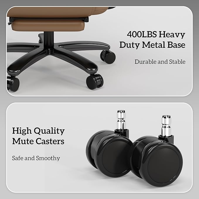 GYI Criss Cross Chair with Wheels, 160°Big and Tall Reclining Office Desk Chair with High Back, Wide Seat, Arms, Footrest, Brown-DeskLoop Office