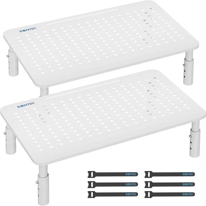 BONTEC Monitor Stand for Desk 2 Pack, 3-Level Height Adjustable Metal Monitor by BONTEC