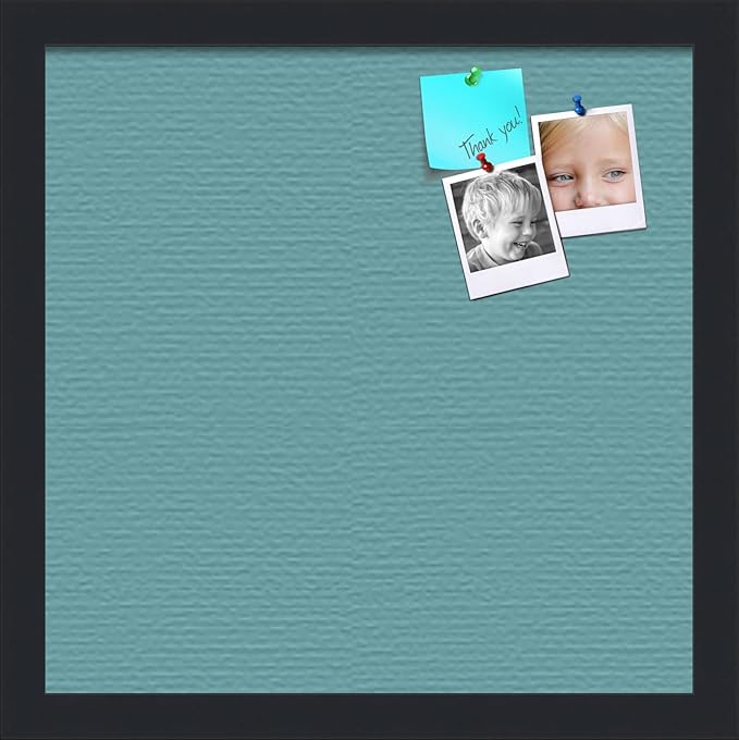 PinPix 14x14 Inch Cork Bulletin Board. This Decorative Framed Pin Board Comes with Aqua Pastel Design and a Satin Black Frame. Ideal for Home Office Decor or Message Board (PinPix-1806)-DeskLoop Office