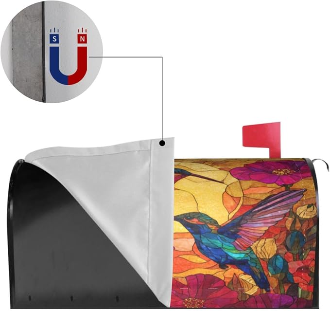 Stained Glass Hummingbird Welcome Magnetic Mailbox Cover, Flowers Mailbox Wrap - Image 4