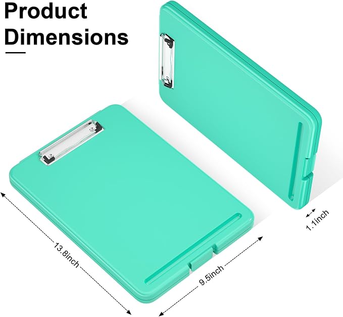 Hongri Clipboard with Storage, 8.5 x 11 Clip Board Foldable, Teal | Bottom - Image 2