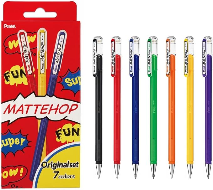 Pentel Mattehop 1.0mm Gel Roller 7pc Wallet by PentelofAmerica