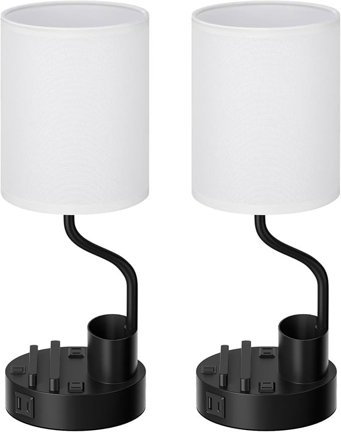 White Bedside Table Lamps for Bedroom Set of 2 - Image 9