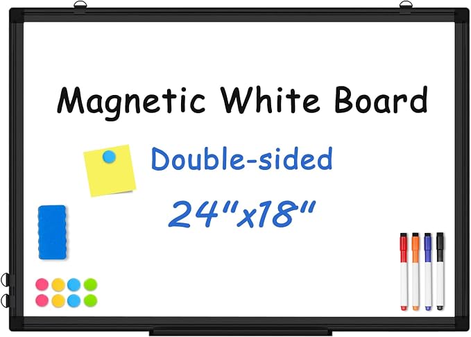 Double-Sided White Board Black Aluminium Frame, Hanging Mounted Whiteboard Home by WALGLASS