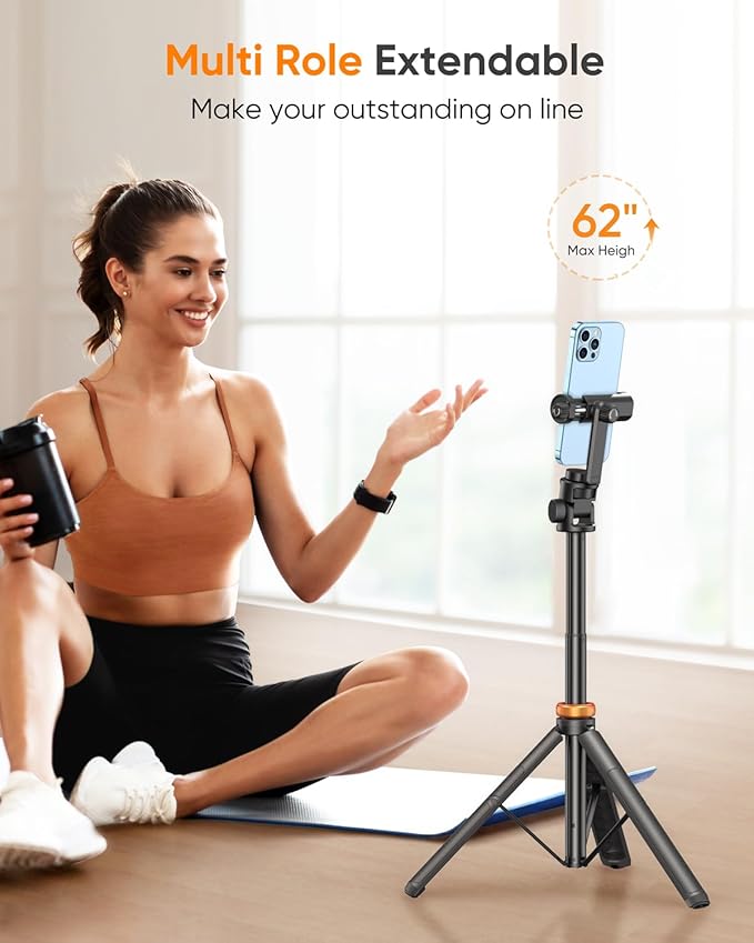 EUCOS 62" Phone Tripod, Tripod for iPhone & Selfie Stick - Image 3