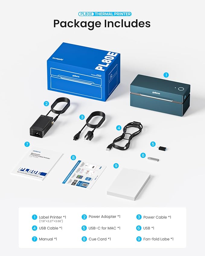 POLONO Bluetooth Thermal Shipping Label Printer, Wireless 4x6 Shipping Label Printer for Small Business, Support iOS, Android, Windows and Mac, Compatible with Amazon, Ebay, Shopify, 1 Pack (Blue)-DeskLoop Office