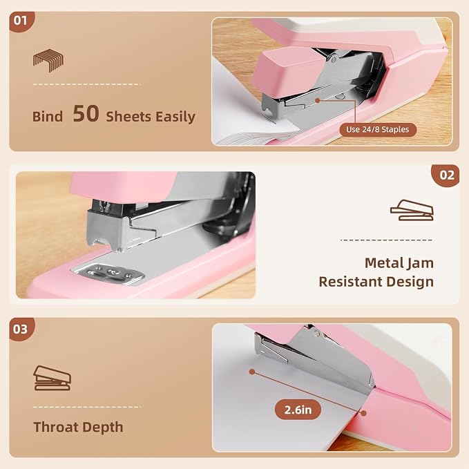 Deli Effortless Desktop Stapler, Heavy Duty Stapler, 40-50 Sheet Capacity - Image 5