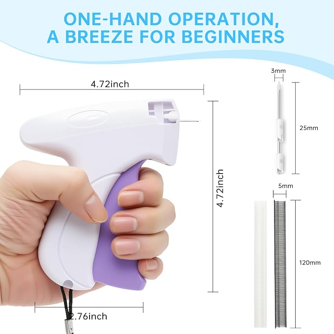 Handheld Mini Stitch Gun White and Purple Tag Attacher Gun Kit - Image 3