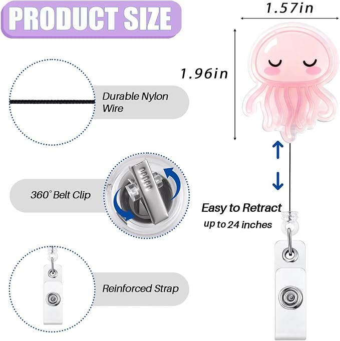 2Pcs Funny Jellyfish Badge Reel Retractable - Image 2