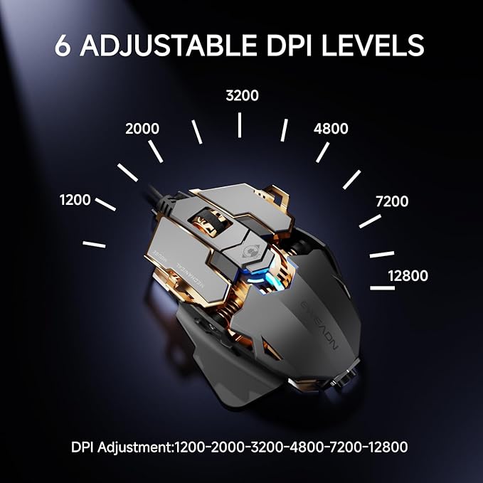 EWEADN G5 Wired Gaming Mouse, Ergonomic RGB Computer Mouse, 12800 Adjustable DPI, 9 Programmable Macro Buttons with Rapid Fire Key Compatible for PC/Laptop/Windows-Grey-DeskLoop Office