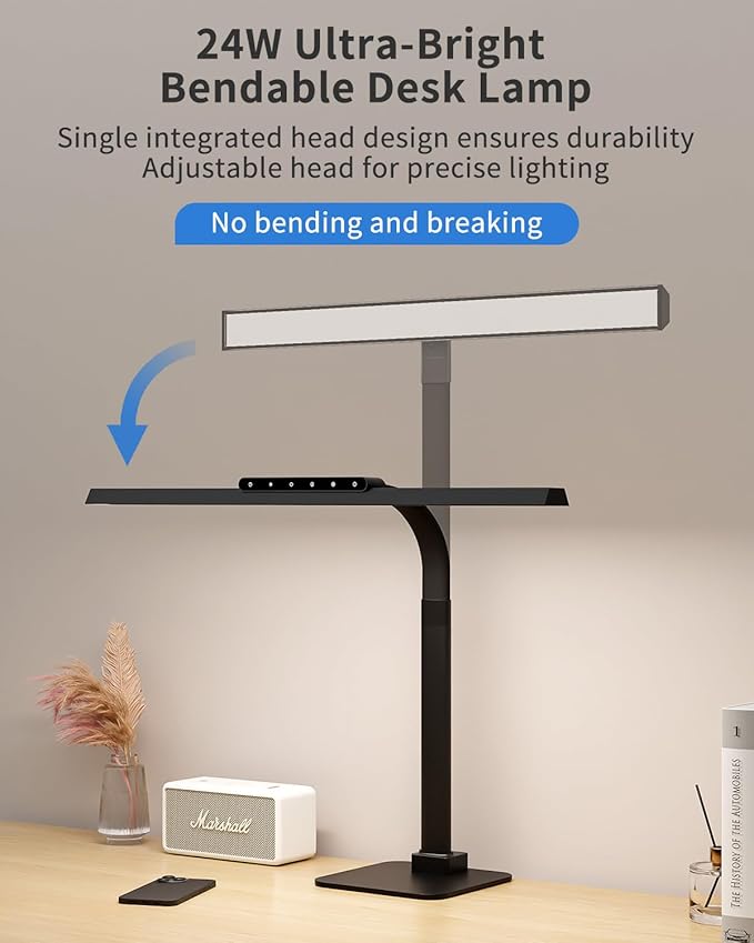Desk Lamps for Office with Stable Base, 24W Touch Control Brightness Adjustable Tall Desk Lights, Eye-Caring Architect Task Light, Dimmable Brightness & Color Computer Lights for Desktop, Black-DeskLoop Office
