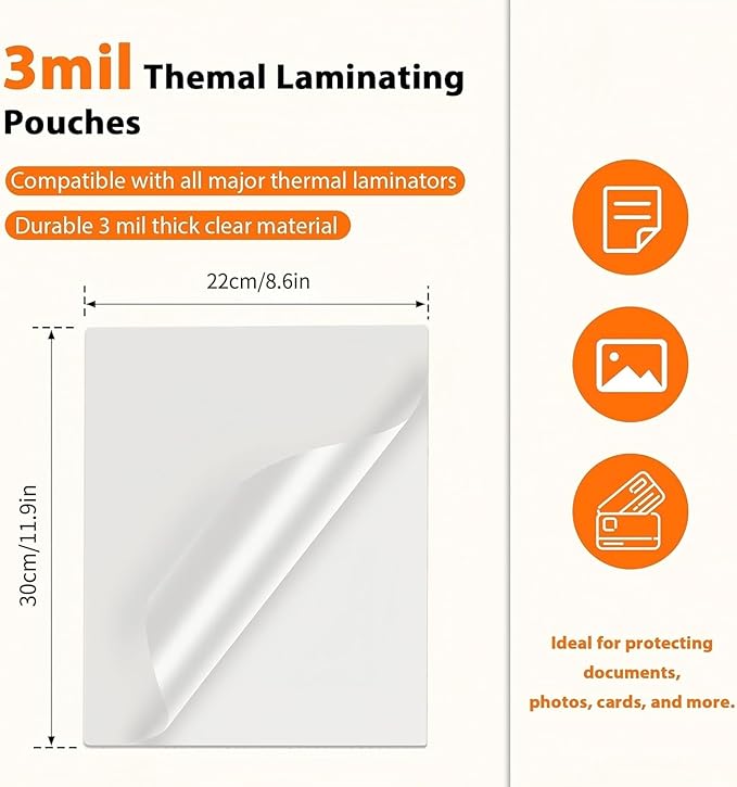 Laminating Sheets 100 Pack, 3 Mil Clear A4 Thermal Laminate Pouches, 8.7 x 11.9-inch Lamination Sheet, Laminator Plastic Paper Hold 8.5 x 11 inch, Suitable for Paper/Photo/Card/Notecard-DeskLoop Office