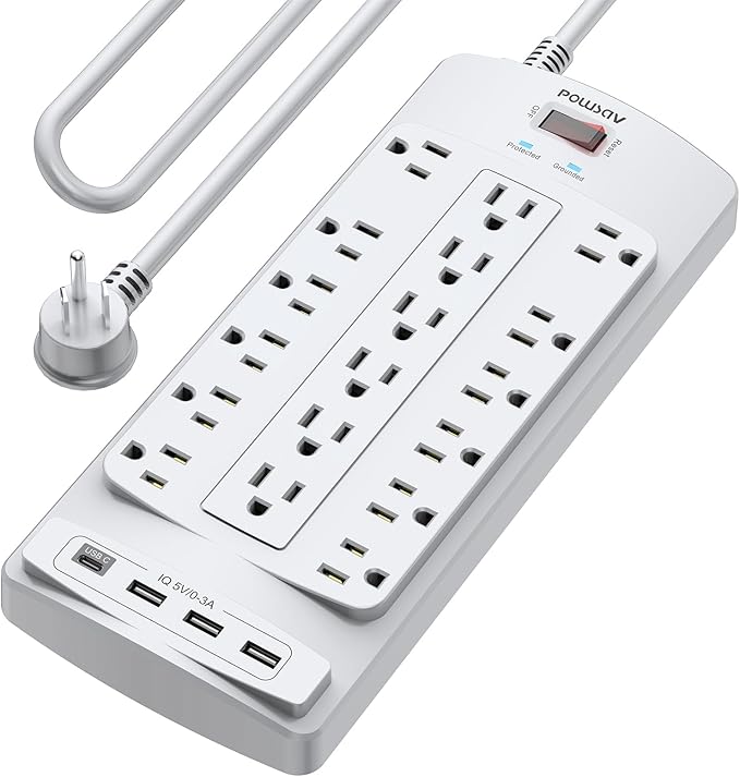 18 Outlets Surge Protector Power Strip - 10 Feet Flat Plug Heavy Duty Extension Cord with 18 Widely Outlets and 4 USB Ports, 2100 Joules, Grey, ETL Listed-DeskLoop Office