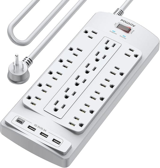 18 Outlets Surge Protector Power Strip - 10 Feet Flat Plug Heavy Duty Extension Cord with 18 Widely Outlets and 4 USB Ports, 2100 Joules, Grey, ETL Listed-DeskLoop Office