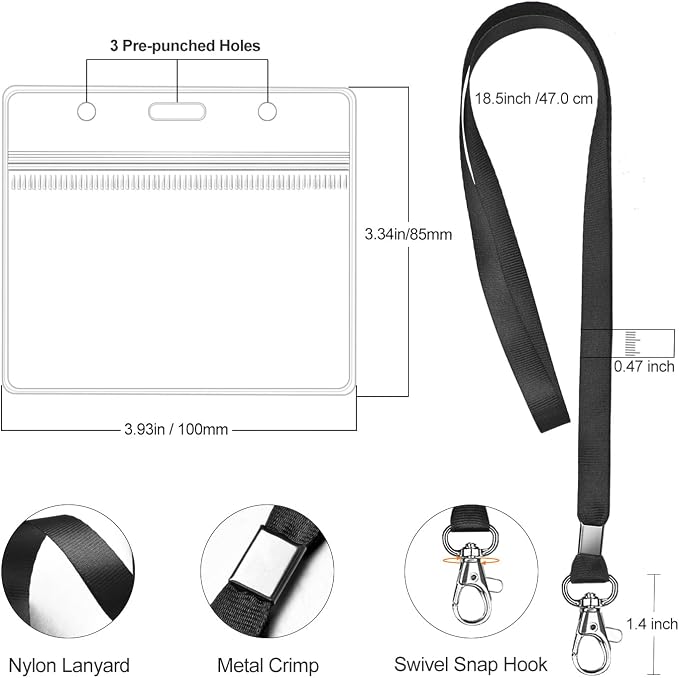 Clear ID Badge Holder with Lanyard Water Proof Horizontal Display - Image 7