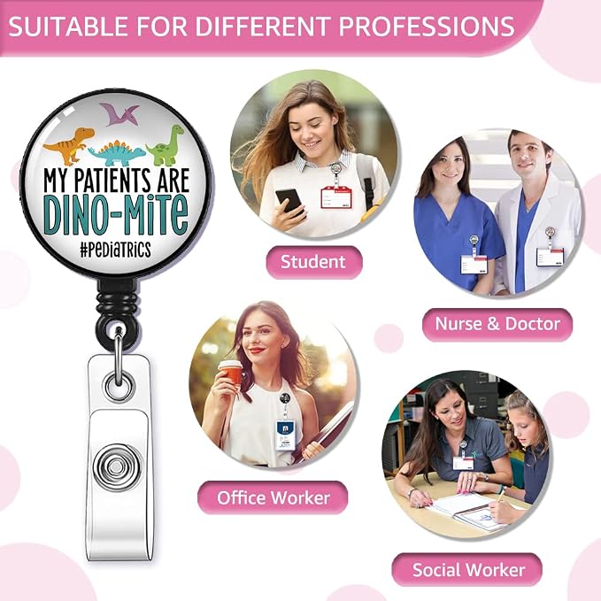 My Patients are Dino-mite Pediatrics Badge Reel Retractable - Image 5
