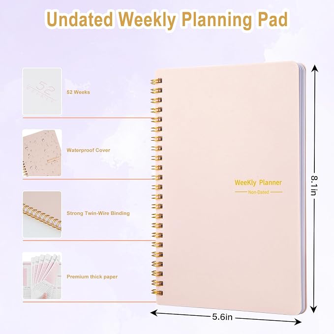 Undated Weekly Planner, A5 Personal Goals Journal Non Dated Weekly Planner to - Image 6