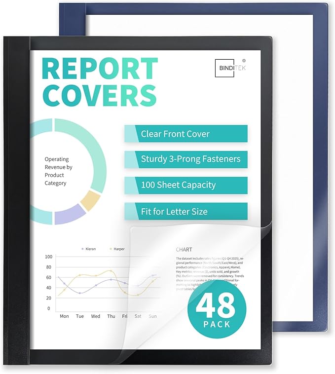 Binditek 48 Pack Clear Front Report Covers by Binditek