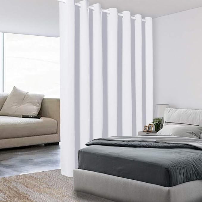 BONZER Room Divider Curtain Screen Partitions Total Privacy Wall Wide Blackout Curtains for Shared Room, 96L x 108W Inch (8L x 9W ft), 1 Panel, Greyish White-DeskLoop Office