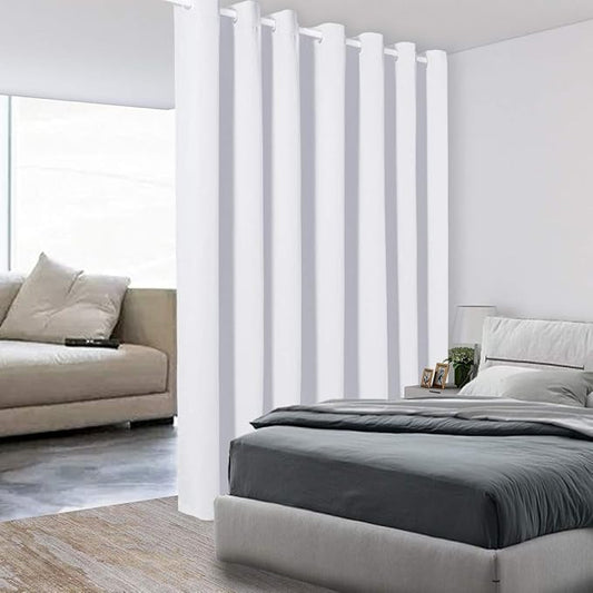 BONZER Room Divider Curtain Screen Partitions Total Privacy Wall Wide Blackout Curtains for Shared Room, 96L x 108W Inch (8L x 9W ft), 1 Panel, Greyish White-DeskLoop Office