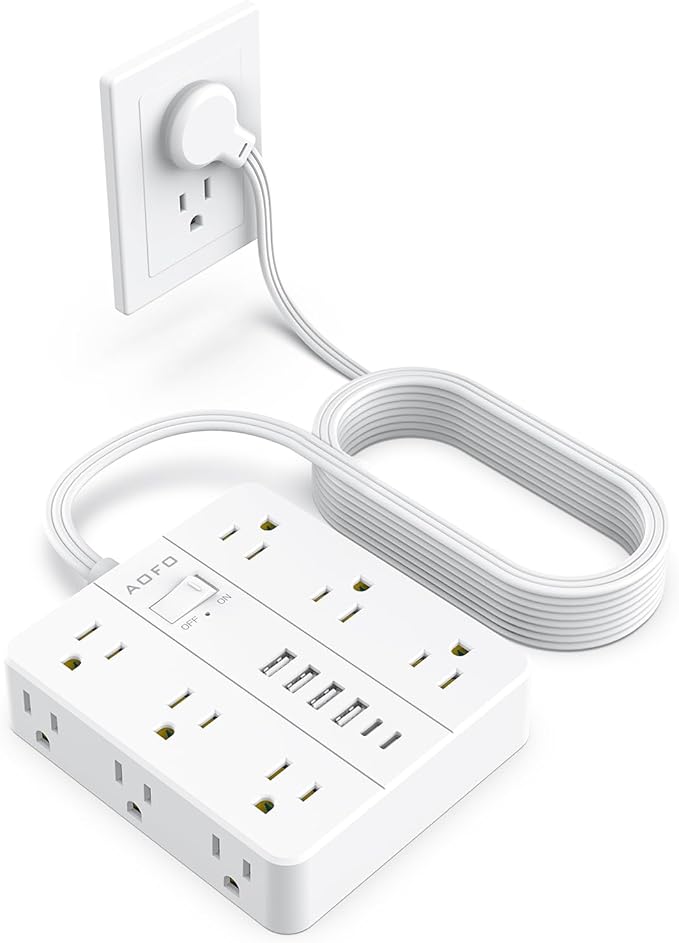 15FT Surge Protector Power Strip,12 AC Outlets with 6 USB Ports (2 USB-C), Flat Plug Extension Cord with Multiple Outlets, Wall Mount for Home Office,Dorm, White-DeskLoop Office