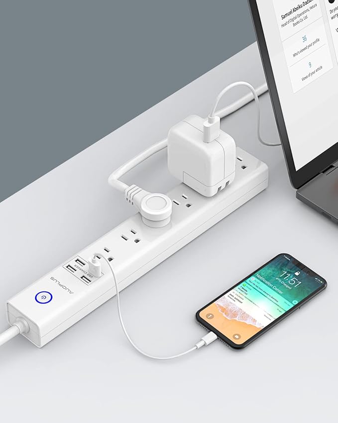 15 Ft Power Strip Surge Protector, 6 Outlets and 4 USB Ports, Flat Plug Power Strips Long Extension Cord with Overload Protection, Wall Mount for Home, Office, Dorm, ETL Listed White-DeskLoop Office