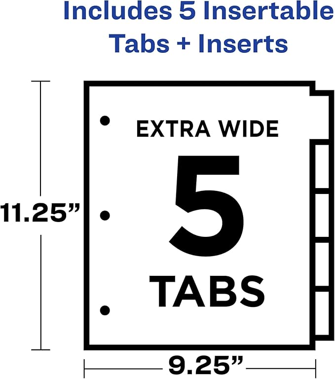 Avery Dividers for 3 Ring Binders, 5 Tab Plastic Binder Dividers, Insertable - Image 3