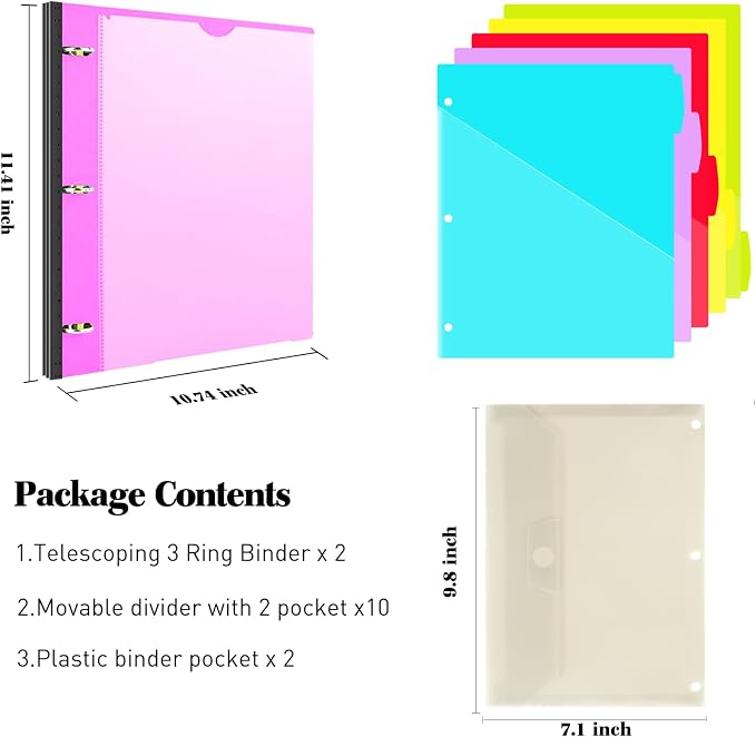 INFUN 1 Inch Telescoping Project Organizer Binder-2PCS, 13 Pocket, Customizable - Image 2