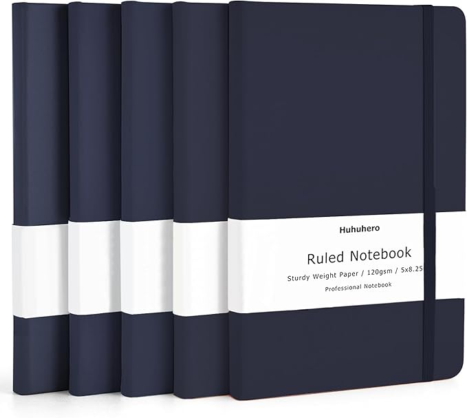 Huhuhero Notebooks Journal, Ruled Notebook, Premium Thick Paper Lined Journal, Black Hardcover Notebook for Office Home School Business Writing Note Taking Journaling, 5"×8.25" (5, Navy Blue)-DeskLoop Office