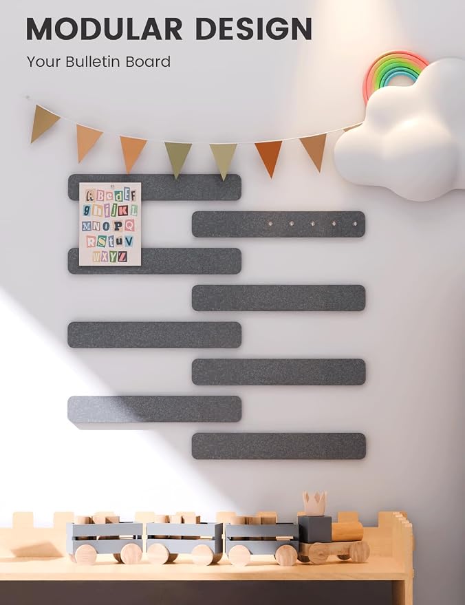 Fluxynara Cork Board Alternative Felt Strip Board 8-Pack 13"x2", Office Pin - Image 5