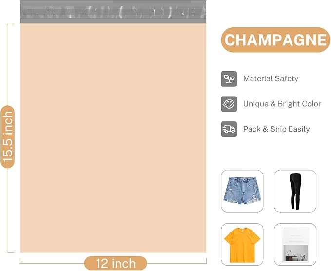 Metronic Poly Mailers 12x15.5 100PC Self-Seal Shipping Bags, Champagne | - Image 2
