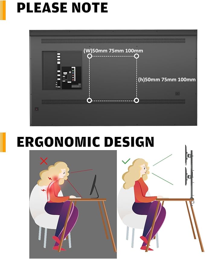 HEMUDU Dual Monitor Articulating Desk Mount Arm Stand - Vertical Stack Screen Supports Two 13 to 34 Inch Computer Monitors with C Clamp-DeskLoop Office