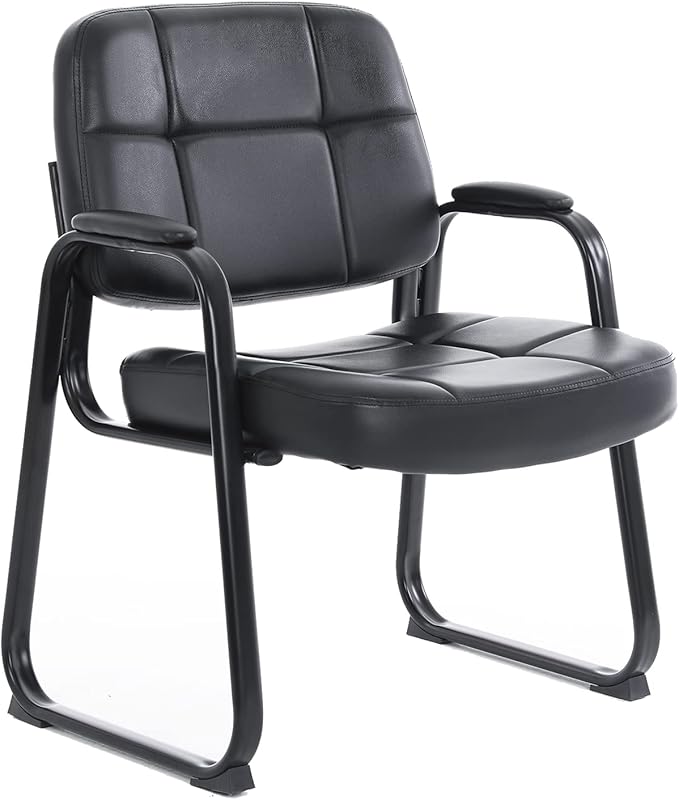CLATINA Big & Tall Waiting Room Guest Chair with Bonded Leather Padded Arm Rest and Sled Base for Office Reception Lobby and Conference Desk, Black-DeskLoop Office