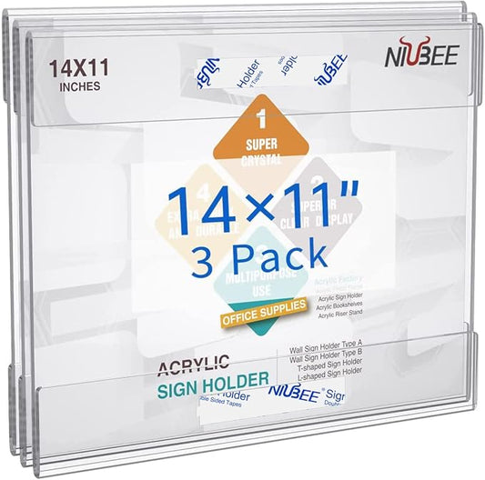 NIUBEE Acrylic Sign Holder 14 x 11 inches Wall Mount Sign Holder by NIUBEE